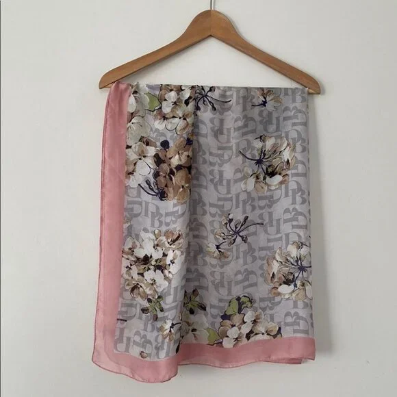 Dana Buchman Floral Monogram Pink & Gray Wrap 42” Versatile Feminine Summer NWOT